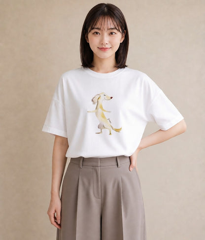 グラフィックTシャツ レディース ミニチュアダックスフンド 犬 いぬ イラスト シック 秋コーデ おしゃれギフト 白T YMAZO
