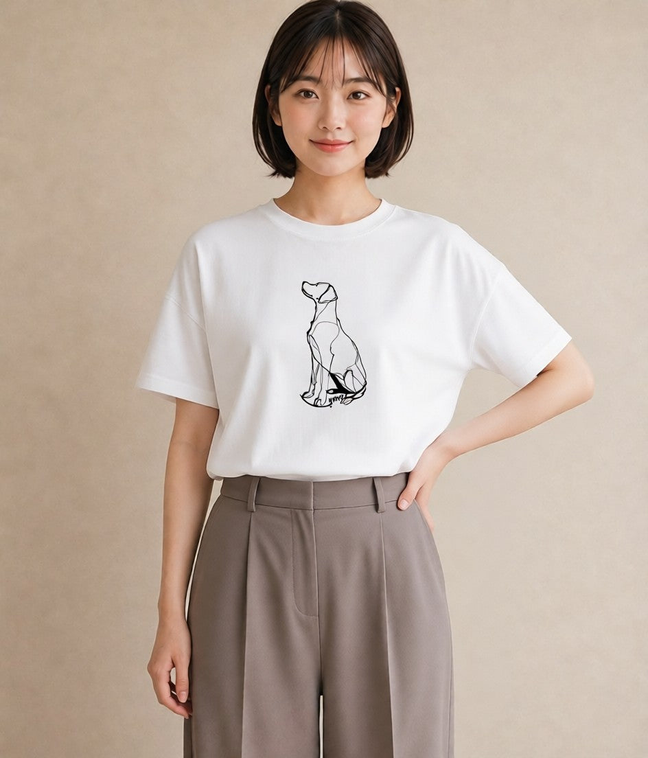 デザインTシャツ レディース 犬 いぬ わんこ イラスト ポップ 海 カフェ巡り 白T YMAZO