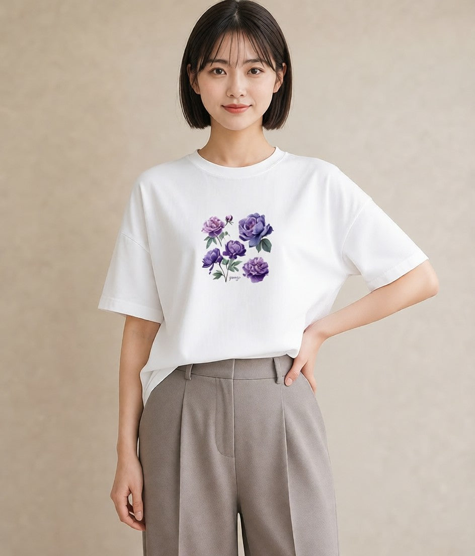 プリントTシャツ レディース スミレ 花 花柄 イラスト 女性 旅行用 白T YMAZO