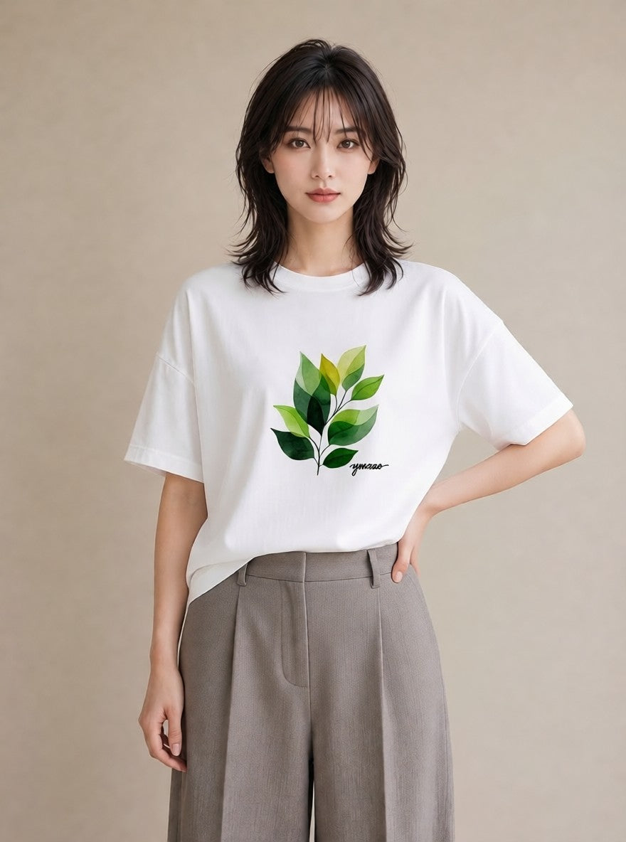 Tシャツ レディース つる 植物 ボタニカル イラスト モード クリスマス 旅行 白T YMAZO