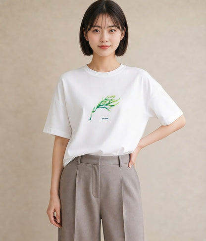 デザインTシャツ レディース 新緑 植物 ボタニカル イラスト ゆるコーデ ホワイトデー 春服 白T YMAZO
