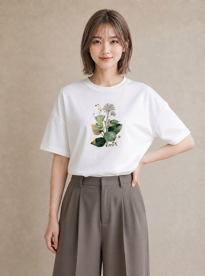 Tシャツ レディース クローバー 四つ葉 花 花柄 イラスト ゆるコーデ デート 帰省 白T YMAZO