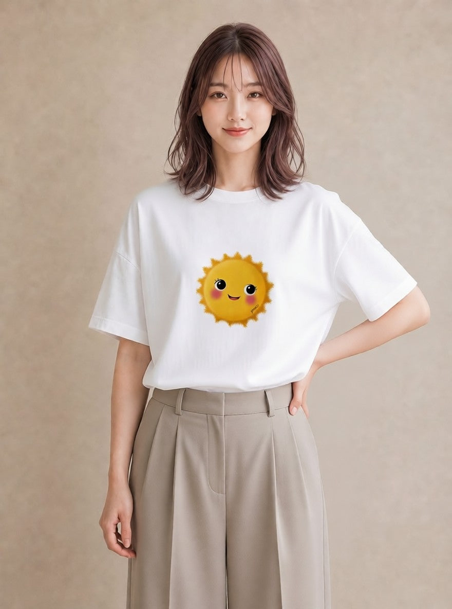 半袖Tシャツ レディース 太陽 星空 宇宙 イラスト 水彩風 普段着 週末コーデ 白T YMAZO