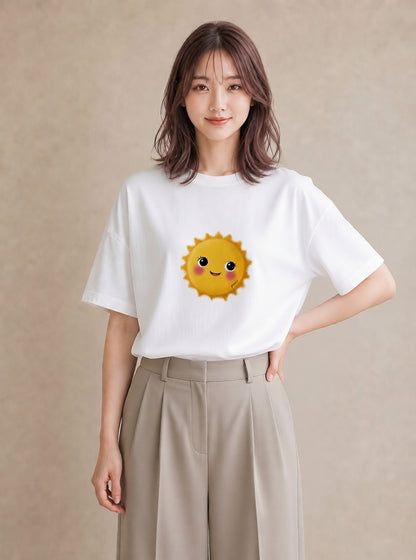 半袖Tシャツ レディース 太陽 星空 宇宙 イラスト 水彩風 普段着 週末コーデ 白T YMAZO