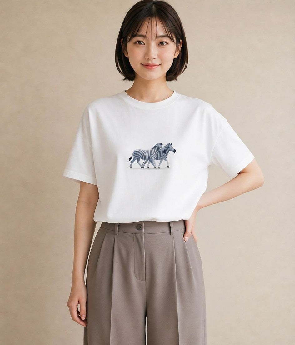 グラフィックTシャツ レディース しまうま 動物 アニマル イラスト こなれ感 ルームウェア ギフト 白T YMAZO