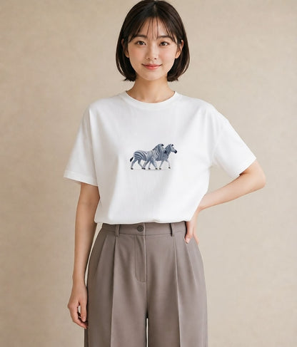 グラフィックTシャツ レディース しまうま 動物 アニマル イラスト こなれ感 ルームウェア ギフト 白T YMAZO
