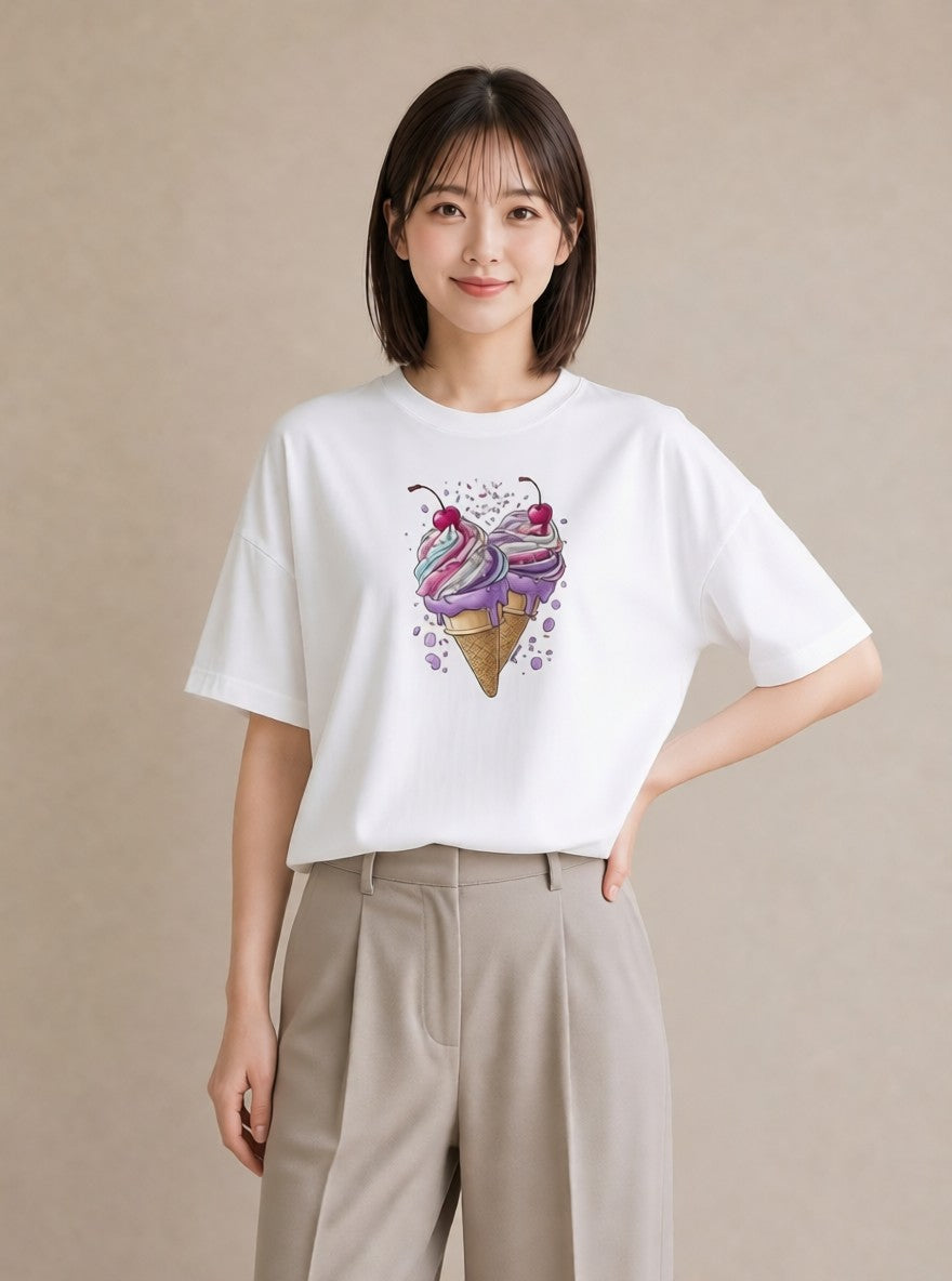 プリントTシャツ レディース キャンディ 食べ物 フード イラスト シック 休日 ペアコーデ 白T YMAZO