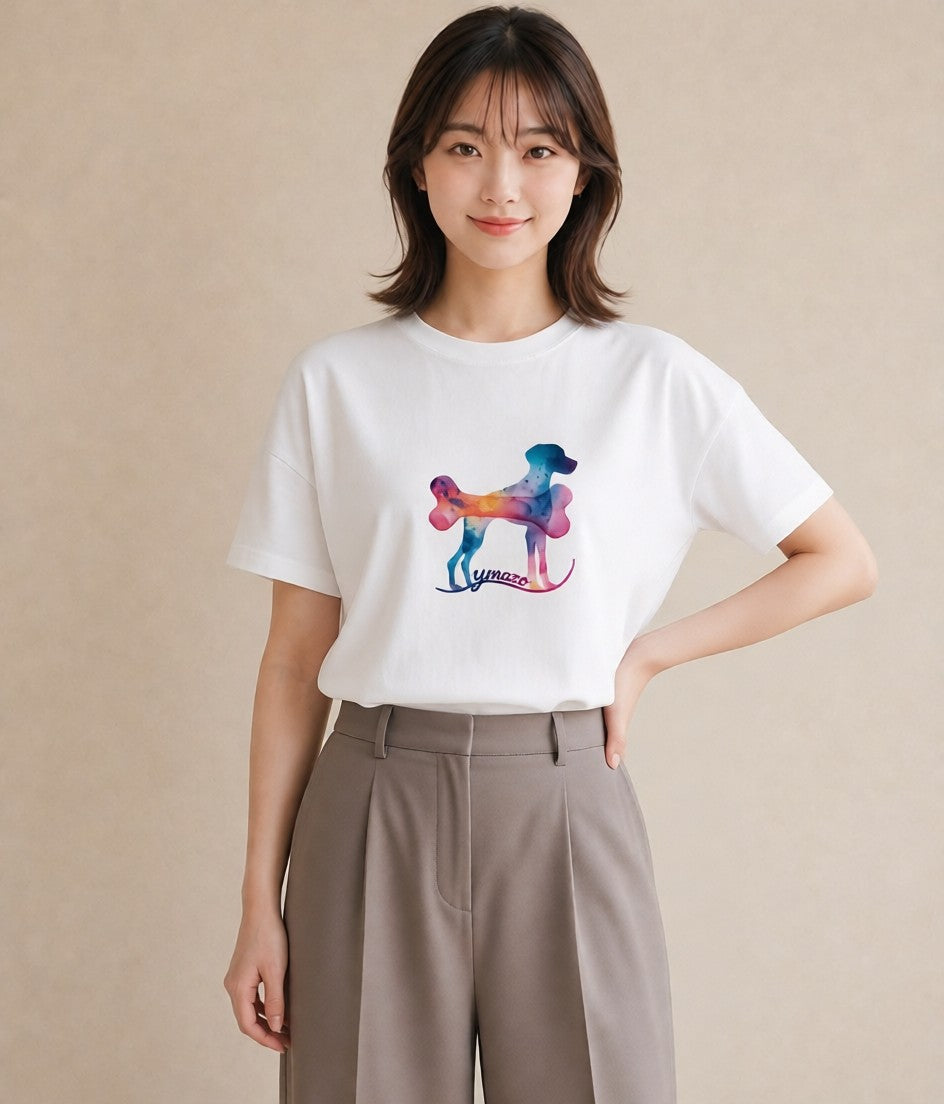 デザインTシャツ レディース 犬 いぬ イラスト モード ビーチ デイリーウェア 白T YMAZO