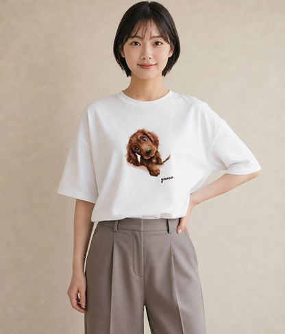 Tシャツ レディース わんちゃん 犬 いぬ イラスト シック ビーチ デイリーウェア 白T YMAZO