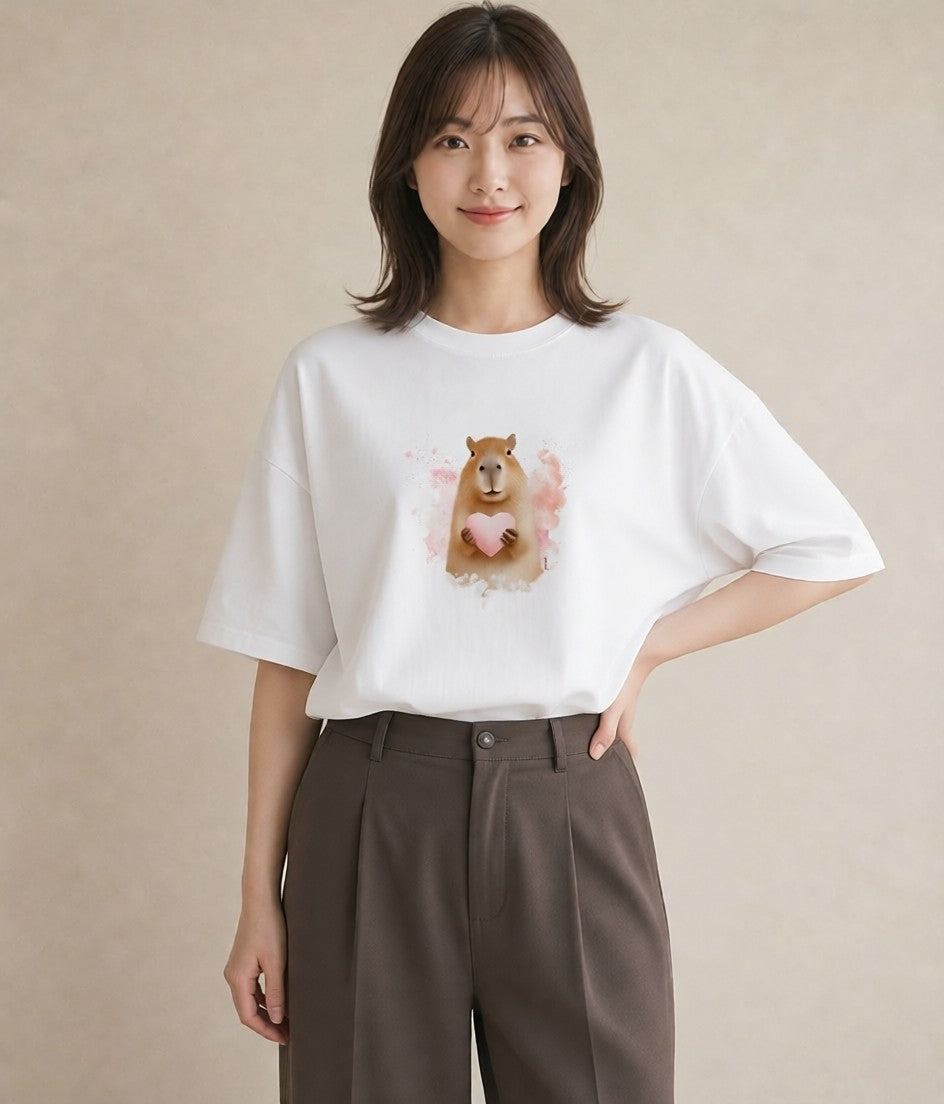 半袖Tシャツ レディース キンクマハムスター ペット 動物 イラスト シンプル 旅行用 海 白T YMAZO