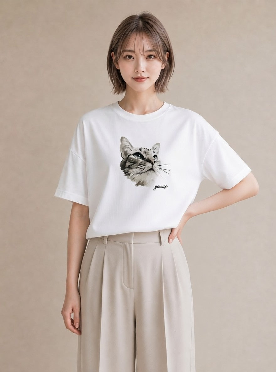 半袖Tシャツ レディース シャム 猫 ねこ イラスト ヴィンテージ風 敬老の日 ホワイトデー 白T YMAZO