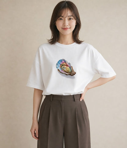 Tシャツ レディース 貝 海の生き物 海 イラスト アート風 旅行用 白T YMAZO