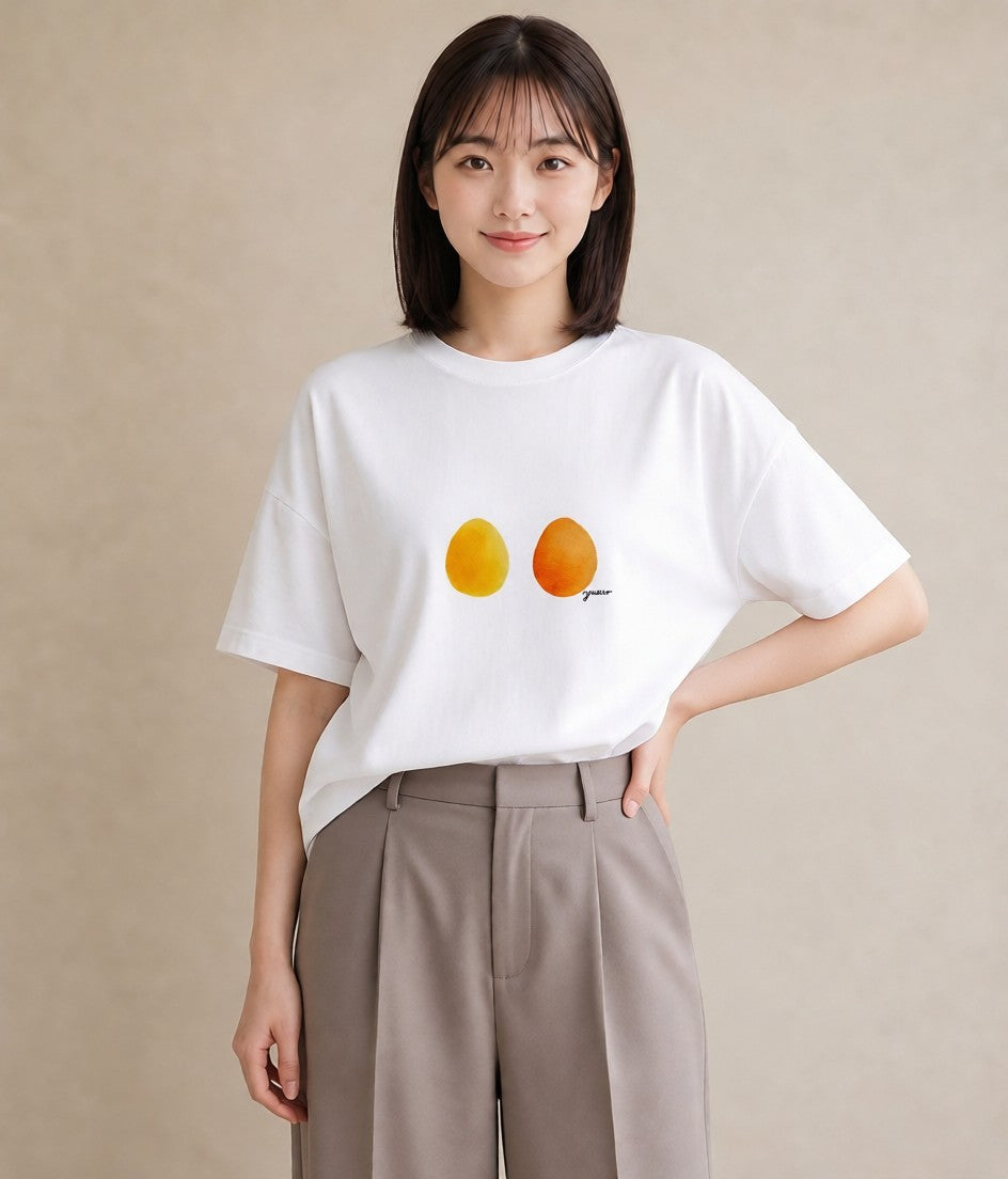 半袖Tシャツ レディース 目玉焼き 食べ物 フード イラスト ラフ 通勤 在宅 白T YMAZO