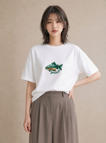 Tシャツ レディース メダカ ペット 動物 イラスト シック お出かけ 普段着 白T YMAZO