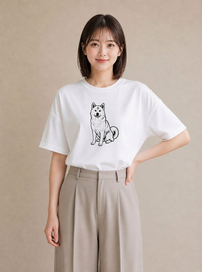 Tシャツ レディース 秋田犬 犬 いぬ イラスト 北欧風 部屋着 女性向けギフト 白T YMAZO