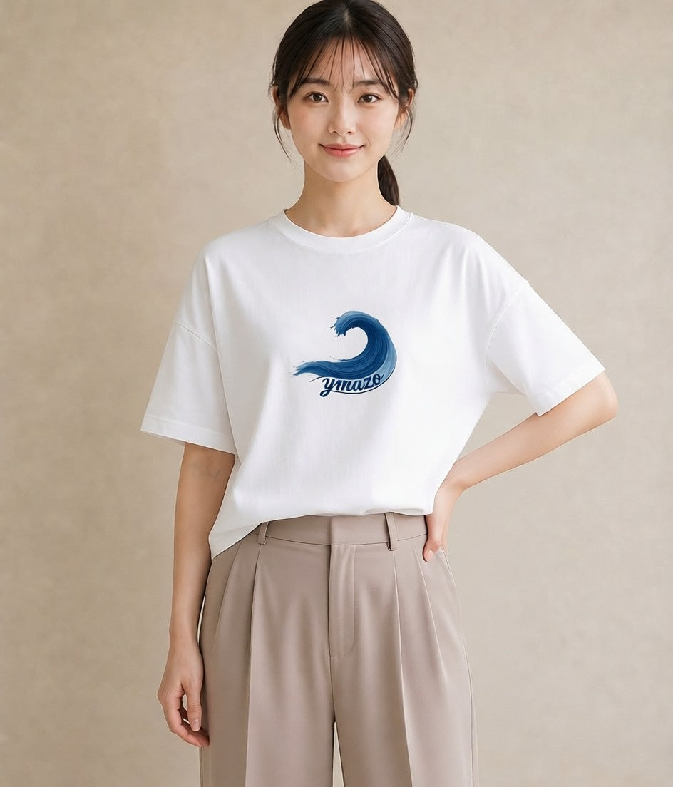 デザインTシャツ レディース 波 星空 宇宙 イラスト カジュアル 敬老の日 ホワイトデー 白T YMAZO
