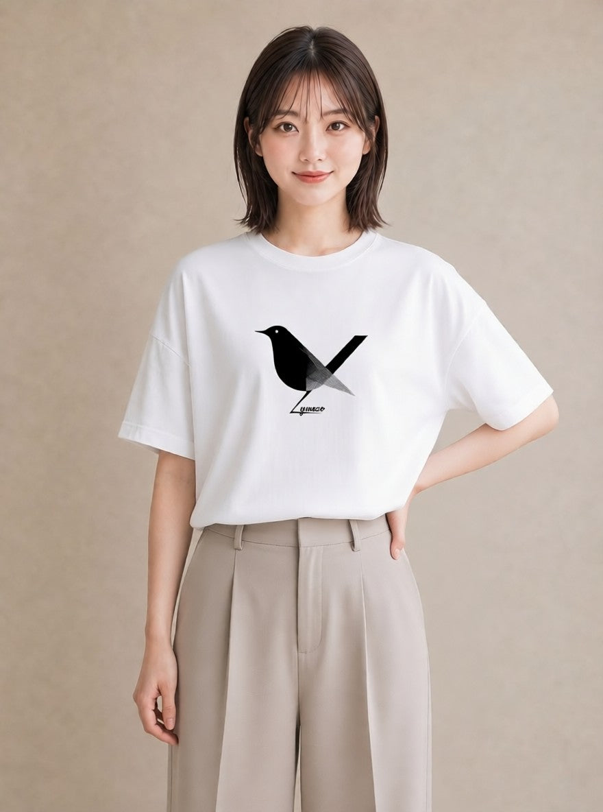 グラフィックTシャツ レディース 折り鶴 折り紙 ナチュラル アンティーク イラスト 線画 お揃い 親子 白T YMAZO