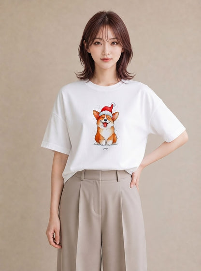 デザインTシャツ レディース ウェルシュコーギー コーギー 犬 いぬ イラスト 普段使い 女性 旅行用 白T YMAZO