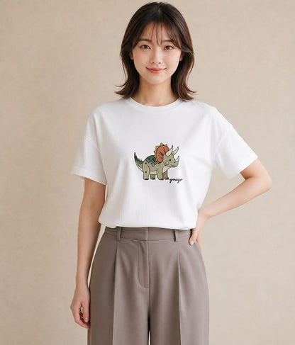グラフィックTシャツ レディース サイ 動物 アニマル イラスト シンプル 海 カフェ巡り 白T YMAZO