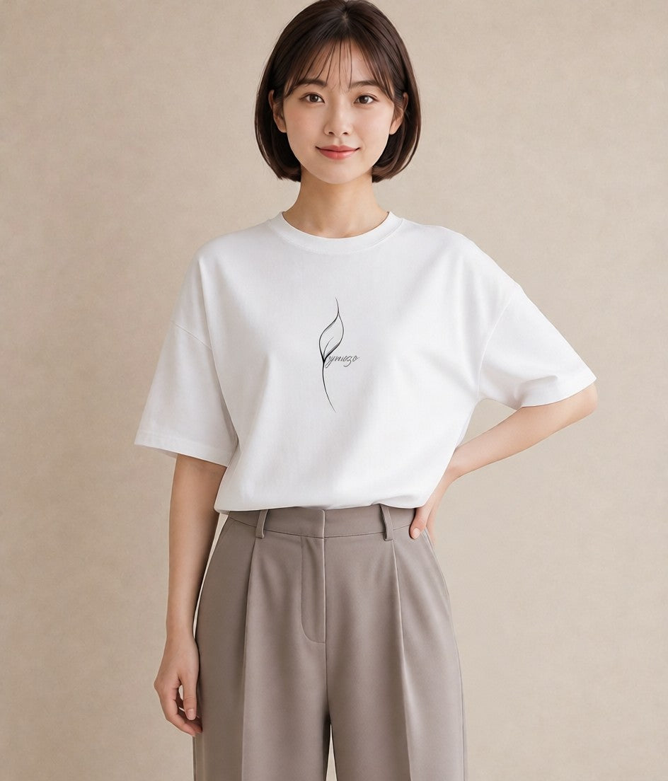 Tシャツ レディース 扇子 そよ風 ナチュラル アンティーク イラスト アート風 女性 旅行用 白T YMAZO