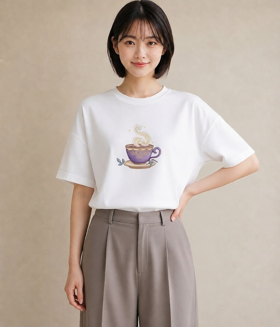 グラフィックTシャツ レディース カフェラテ 食べ物 フード イラスト レトロ 秋コーデ おしゃれギフト 白T YMAZO