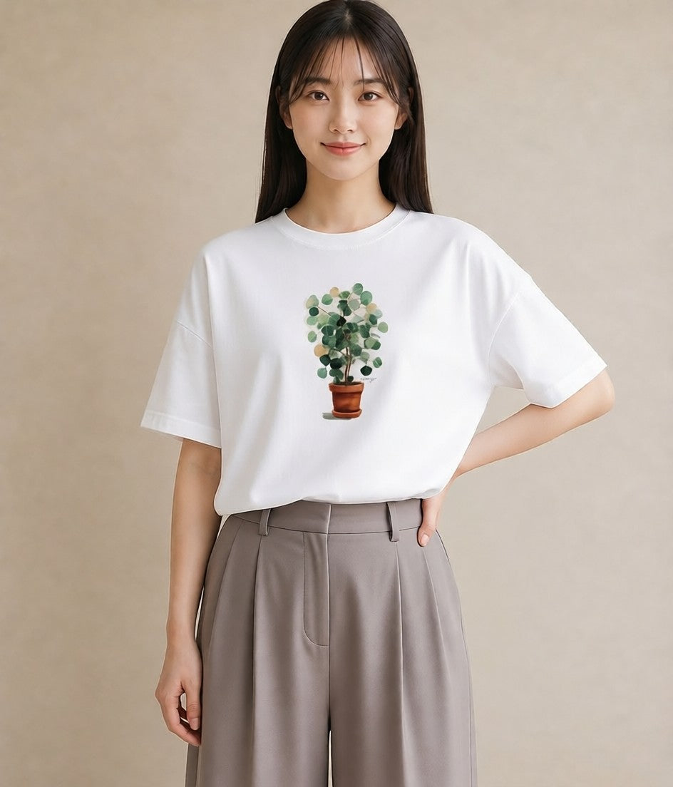 グラフィックTシャツ レディース 夕暮れ バルコニー 夕焼け ナチュラル アンティーク イラスト お洒落 クリスマス 旅行 白T YMAZO