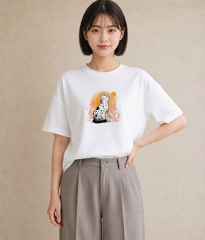 グラフィックTシャツ レディース おすわり猫 猫 ねこ イラスト カジュアル ラフ レイヤード 白T YMAZO