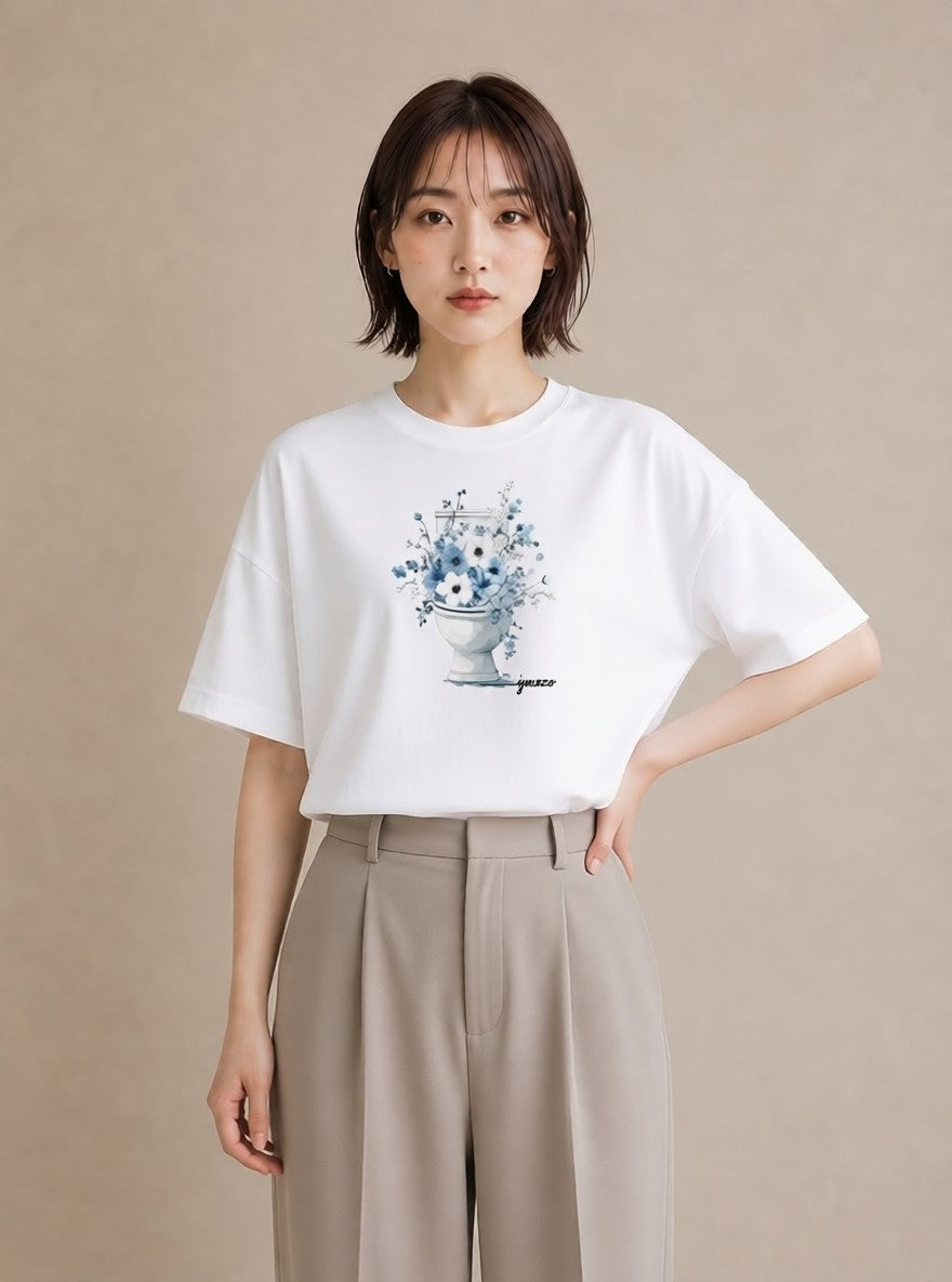 プリントTシャツ レディース ポスト 野の花 レトロ ナチュラル アンティーク イラスト 在宅 公園 白T YMAZO