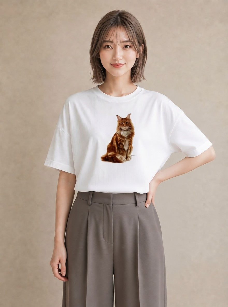 プリントTシャツ レディース 猫 ねこ イラスト ユニーク 秋コーデ おしゃれギフト 白T YMAZO