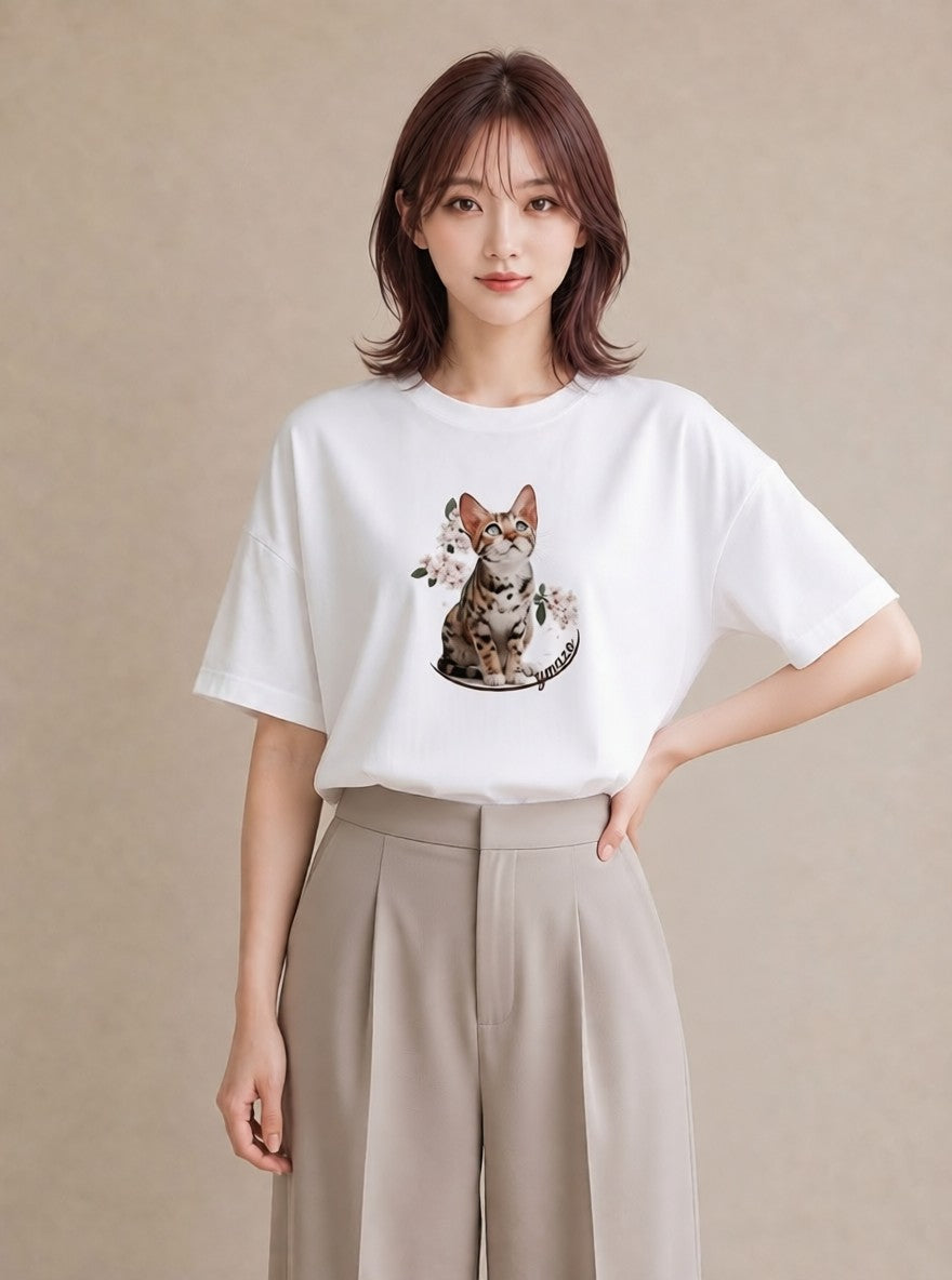 半袖Tシャツ レディース アビシニアン 猫 ねこ イラスト 水彩風 旅行 母娘コーデ 白T YMAZO