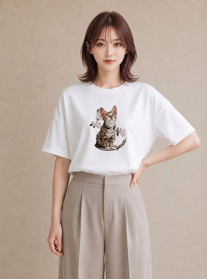 半袖Tシャツ レディース アビシニアン 猫 ねこ イラスト 水彩風 旅行 母娘コーデ 白T YMAZO