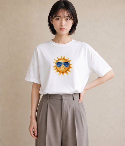 グラフィックTシャツ レディース 太陽 星空 宇宙 イラスト ガーリー 夏コーデ 通学 白T YMAZO