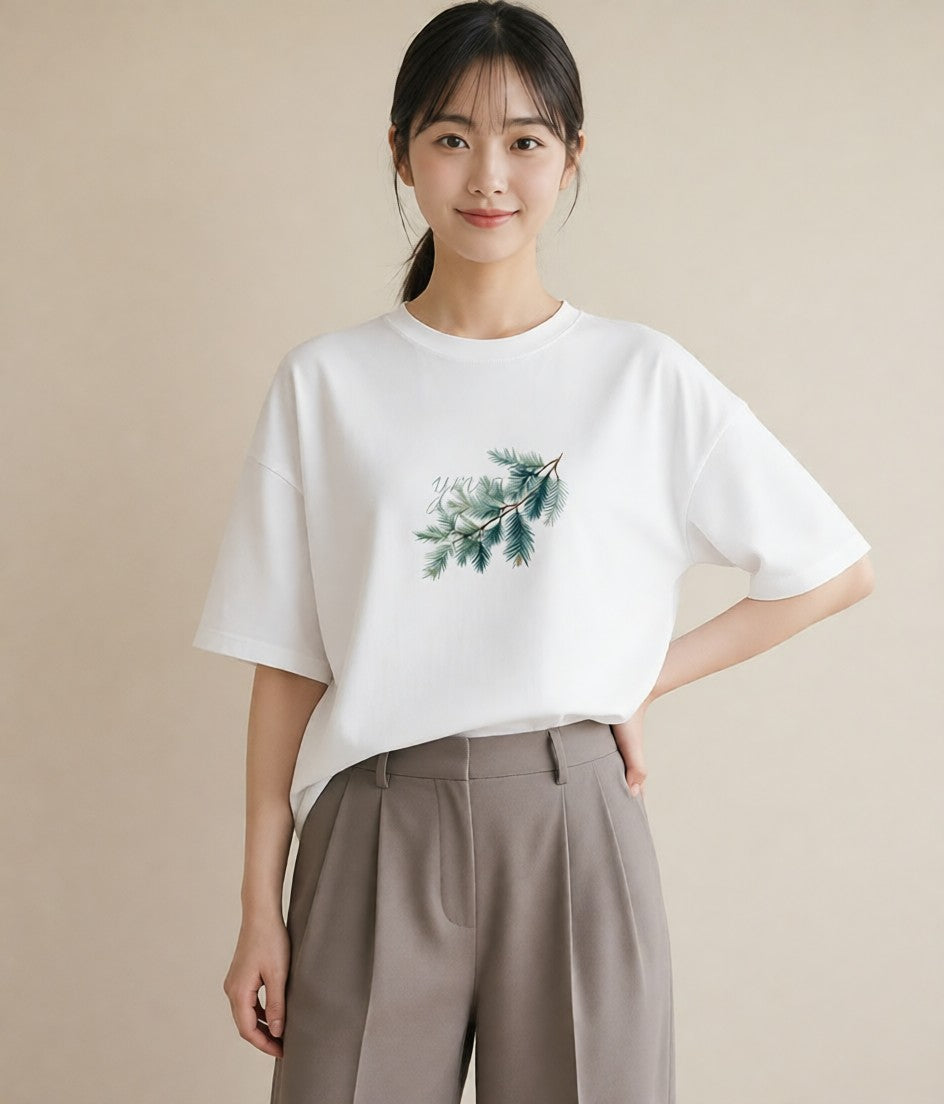 プリントTシャツ レディース 松ぼっくり 植物 ボタニカル イラスト ゆるコーデ 散歩 お出かけ 白T YMAZO