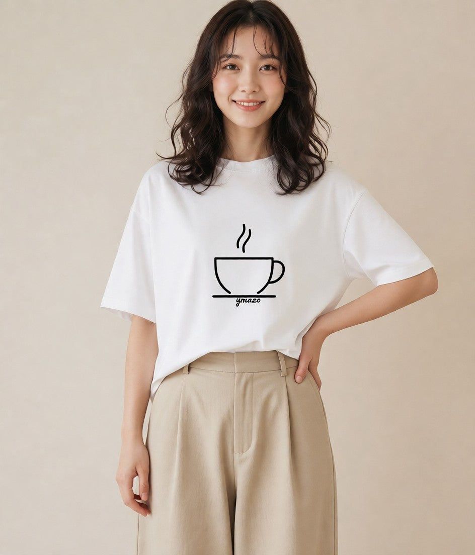 グラフィックTシャツ レディース コーヒー カフェ 珈琲 イラスト シンプル 夏コーデ 通学 白T YMAZO