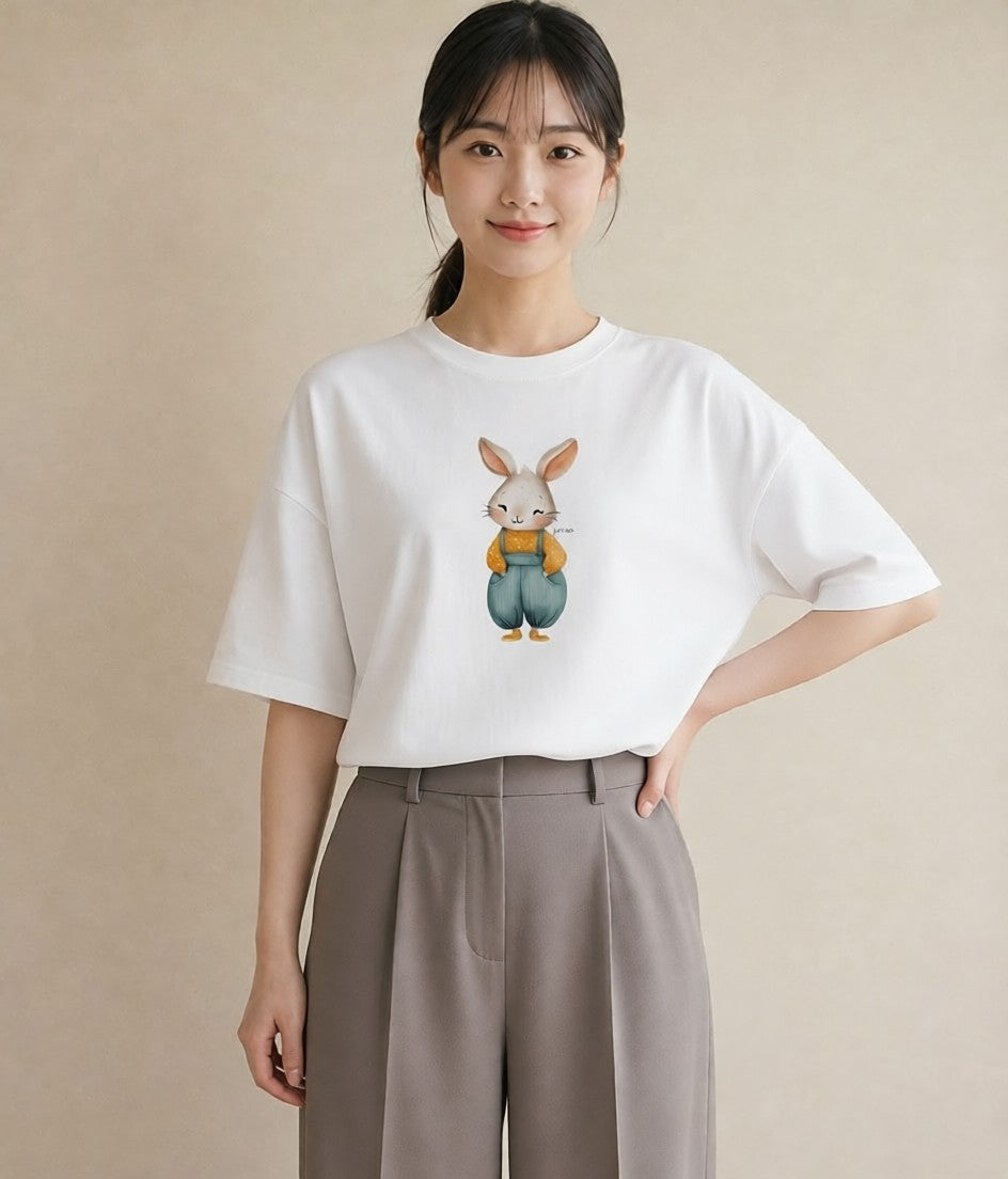 プリントTシャツ レディース うさぎ ウサギ ラビット ペット 動物 イラスト きれいめカジュアル 週末コーデ 敬老の日 白T YMAZO