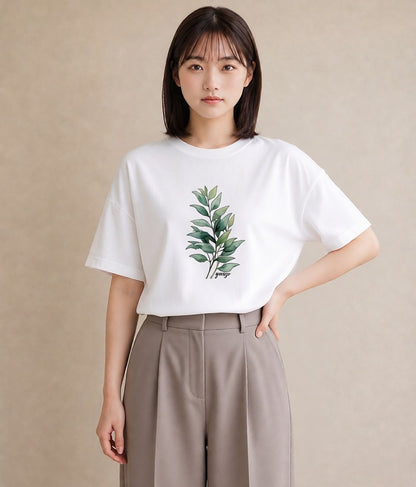 プリントTシャツ レディース つる 植物 ボタニカル イラスト フェミニン ギフト 母の日 白T YMAZO