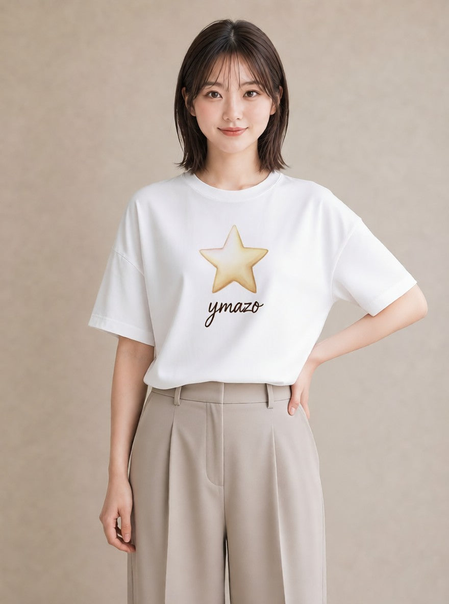 Tシャツ レディース スター 星空 宇宙 イラスト ゆるコーデ 母の日 ビーチ 白T YMAZO