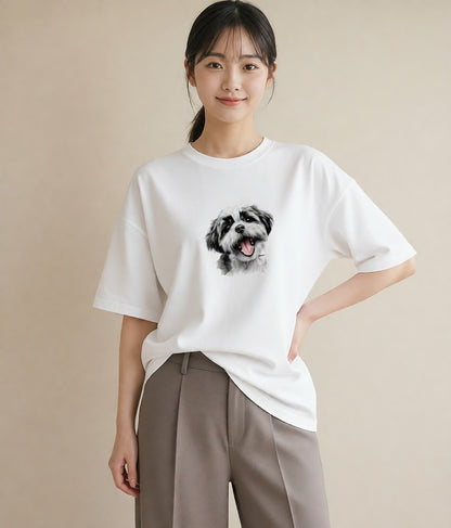 半袖Tシャツ レディース ペキニーズ 犬 いぬ イラスト ニュアンス 親子 20代 白T YMAZO