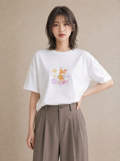 半袖Tシャツ レディース オーロラ 星空 宇宙 イラスト シンプル カジュアルコーデ 買い物 白T YMAZO