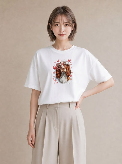 デザインTシャツ レディース キャバリア 犬 いぬ イラスト きれいめカジュアル 散歩 お出かけ 白T YMAZO