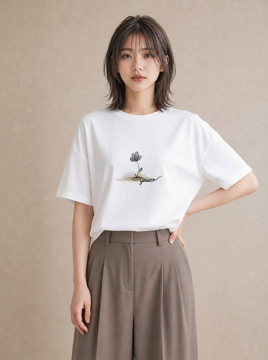 プリントTシャツ レディース 窓辺の雨 雨の日 窓 ナチュラル アンティーク イラスト カフェ服 クリスマス 白T YMAZO