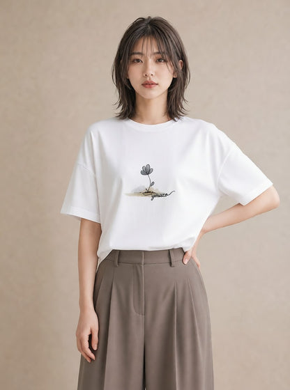 プリントTシャツ レディース 窓辺の雨 雨の日 窓 ナチュラル アンティーク イラスト カフェ服 クリスマス 白T YMAZO