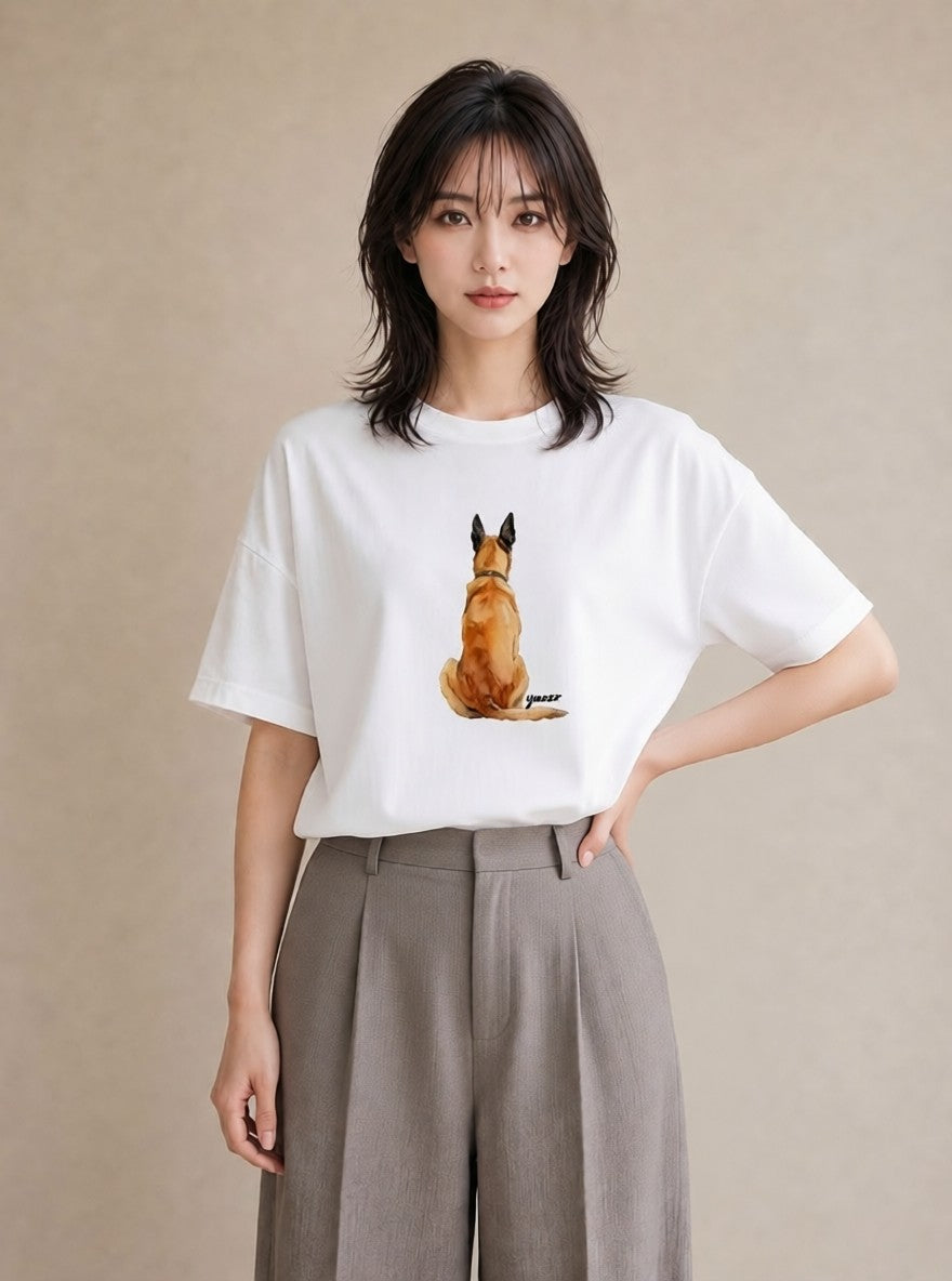 Tシャツ レディース ジャーマンシェパード 犬 いぬ イラスト きれいめカジュアル 在宅 公園 白T YMAZO