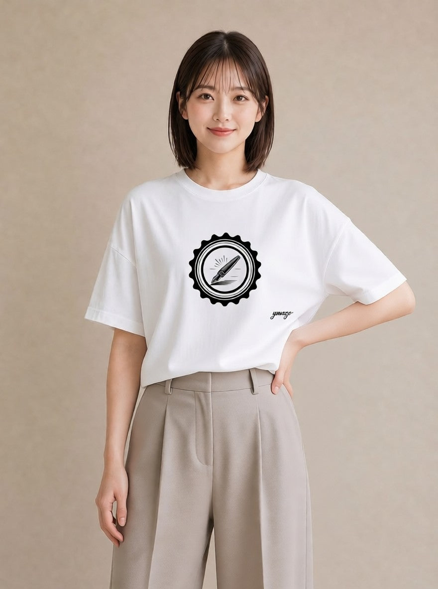 Tシャツ レディース 封蝋 手紙 アンティーク ナチュラル イラスト フェミニン 通勤 在宅 白T YMAZO