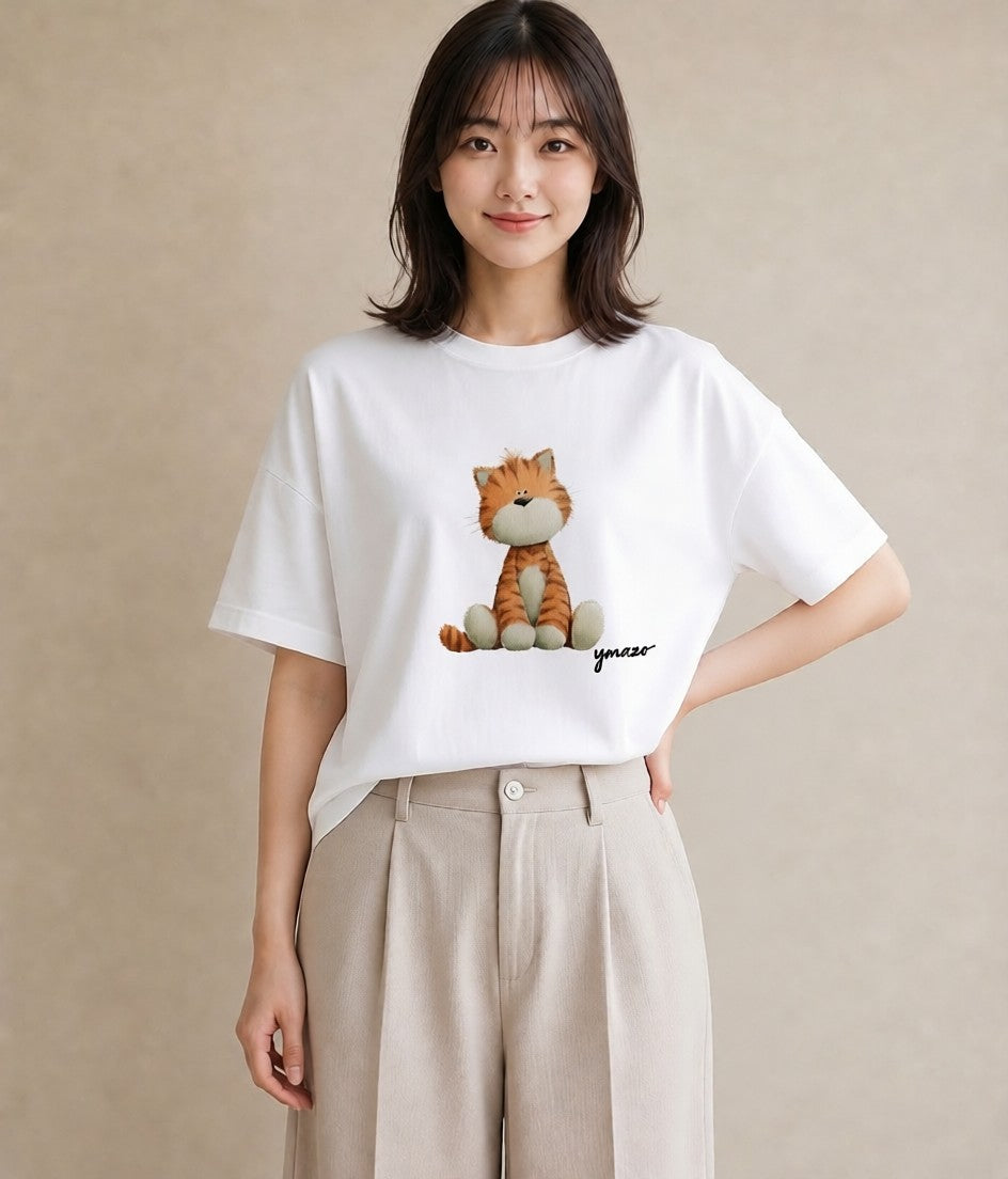 半袖Tシャツ レディース とら 動物 アニマル イラスト 抜け感 綿100 デート 白T YMAZO