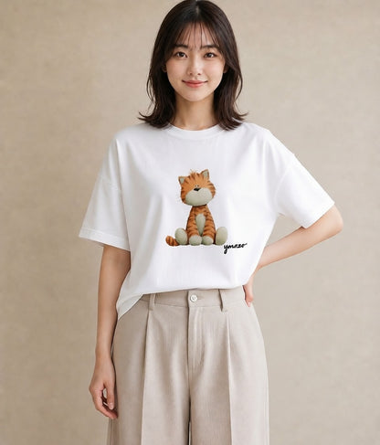 半袖Tシャツ レディース とら 動物 アニマル イラスト 抜け感 綿100 デート 白T YMAZO