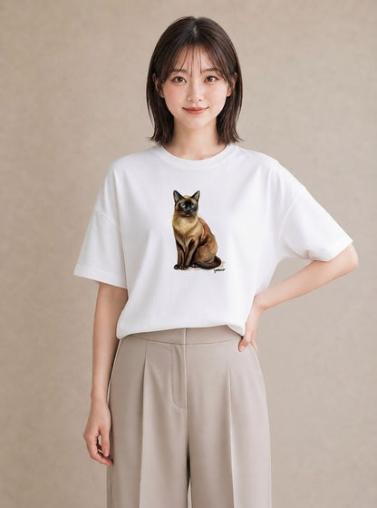 プリントTシャツ レディース サビ猫 猫 ねこ イラスト ミニマル デイリーウェア 休日 白T YMAZO