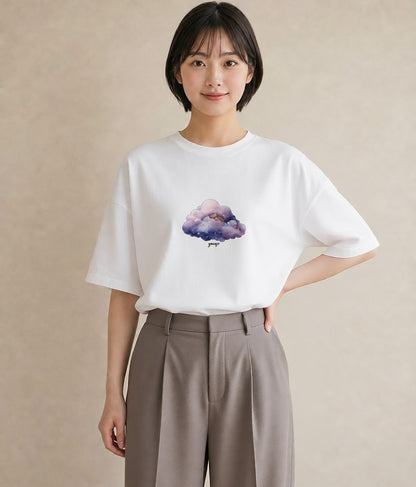 プリントTシャツ レディース 獅子座 星空 宇宙 イラスト 通勤 在宅 白T YMAZO
