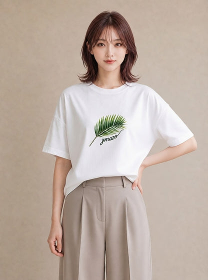 プリントTシャツ レディース シダ 植物 ボタニカル イラスト ゆるかわ 敬老の日 ホワイトデー 白T YMAZO