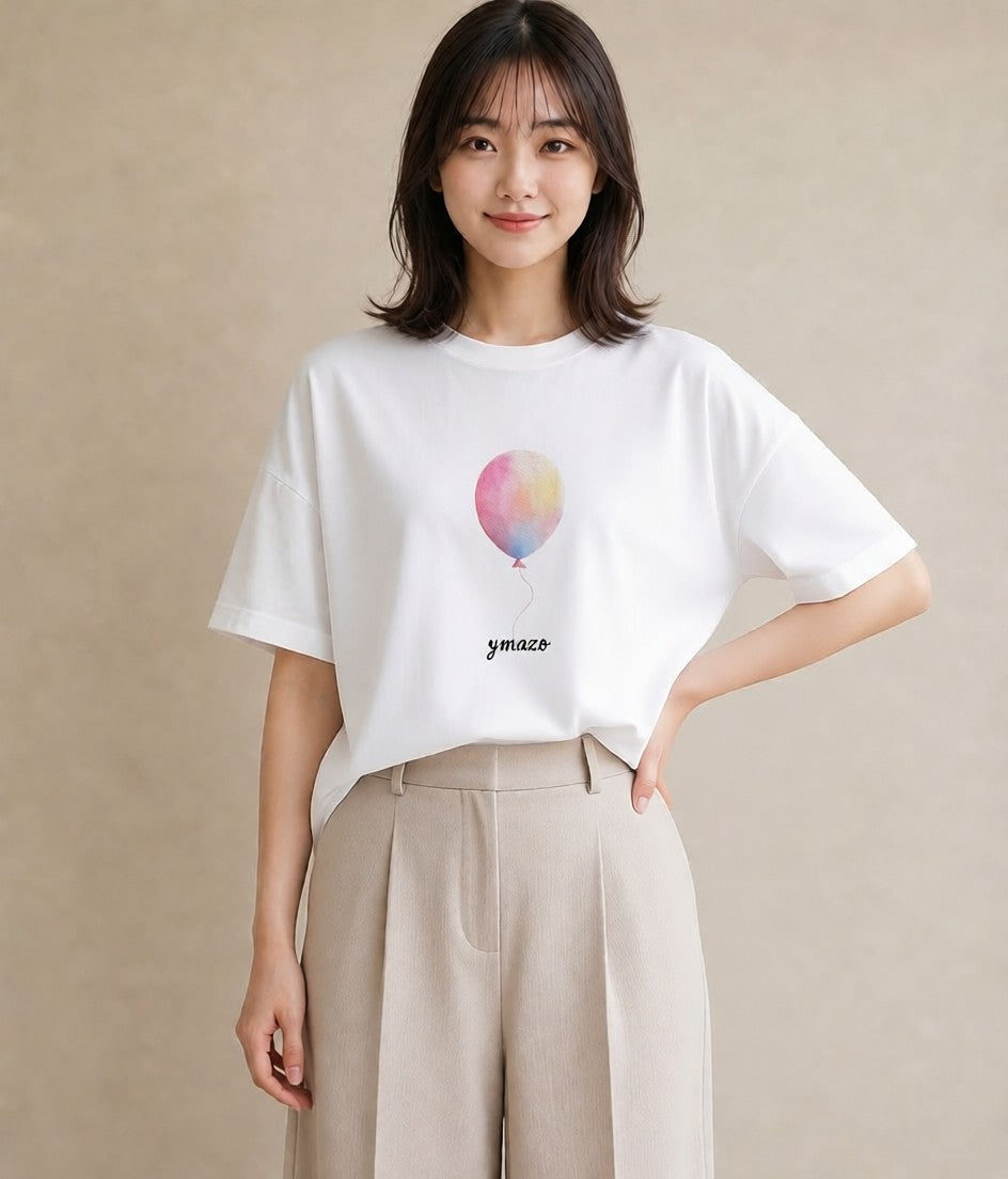 半袖Tシャツ レディース 気球 星空 宇宙 イラスト 韓国風 クリスマス 旅行 白T YMAZO